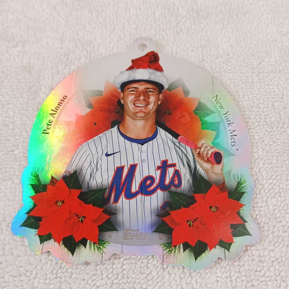 Topps Mets Holiday Ornament with Red and Green Accents